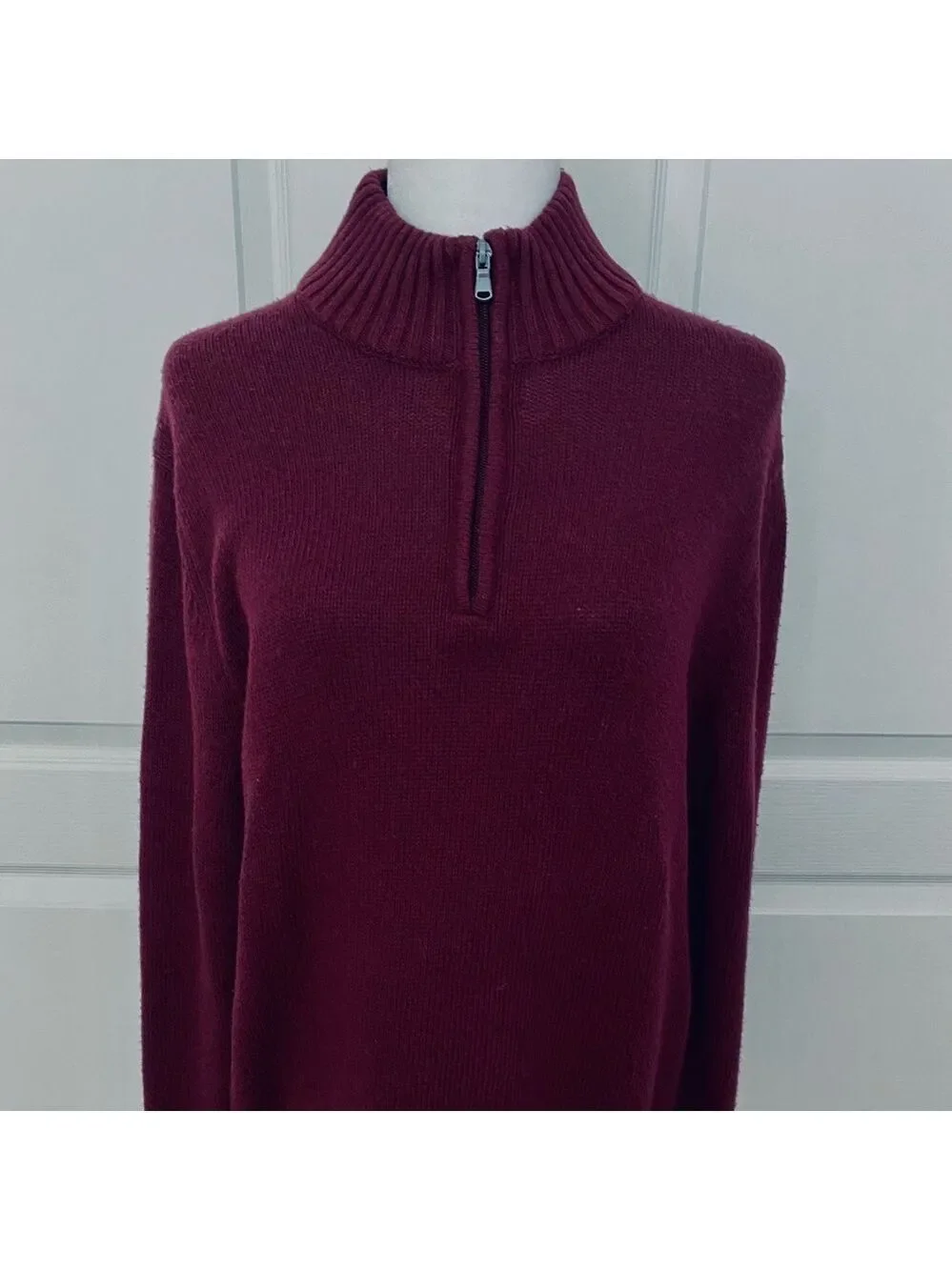 Sonoma Half-Zip Mock Neck Sweater | Burgundy Knit | Size Large - Picture 2 of 11